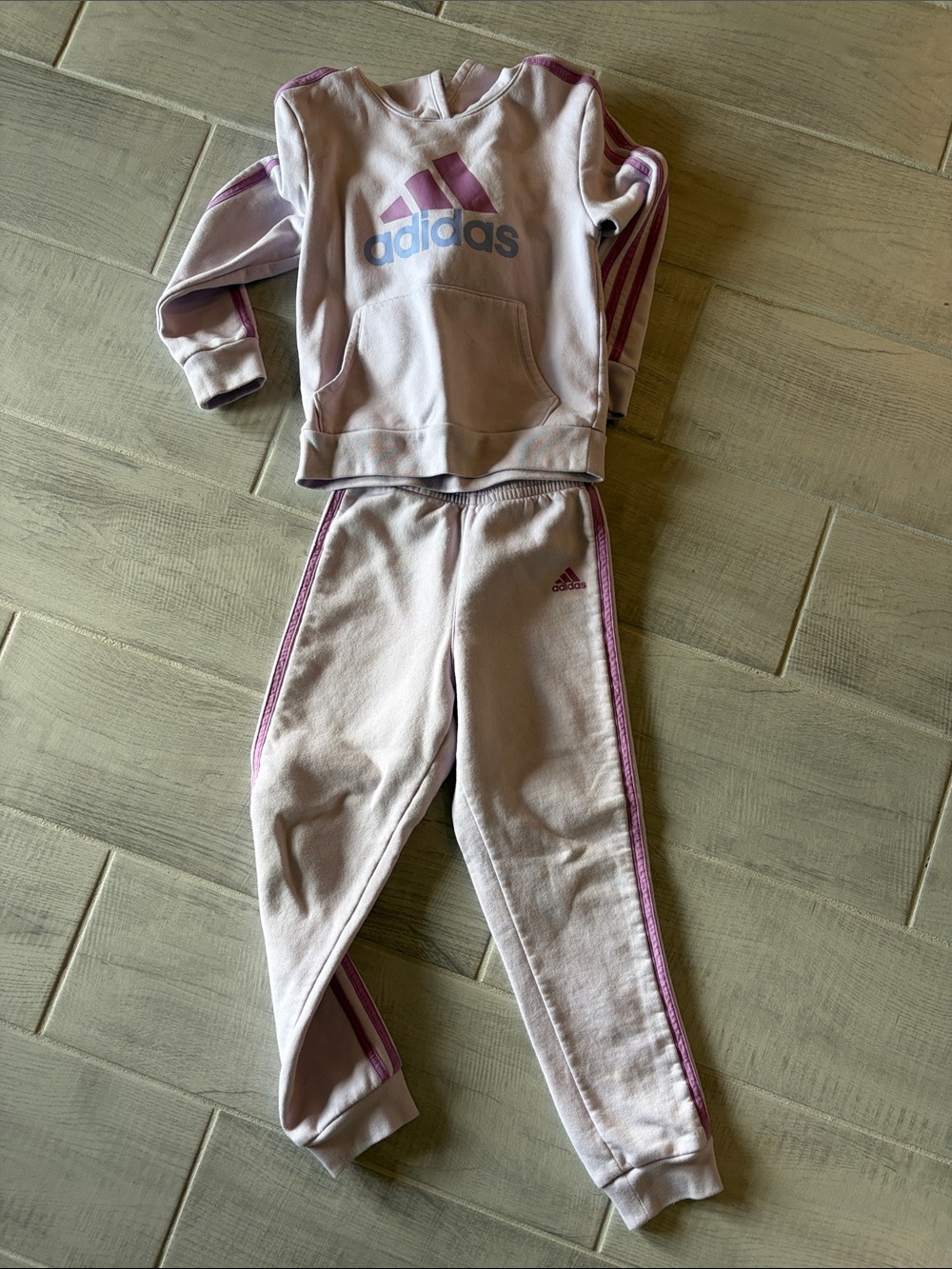 adidas Light Lavender Joggers and Sweatshirt with Purple Stripe Accents